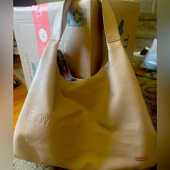 Low Start. Peace Love World Tote Shoulder Bag 
I am Love  Taupe - Picture 1 of 7